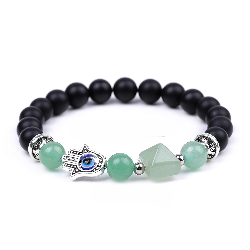 Handmade Amethyst Tiger Eye Black Obsidian Bracelet Natural Quartz Crystal Stone Beaded Hamsa Devil Eye Pyramid Bracelet