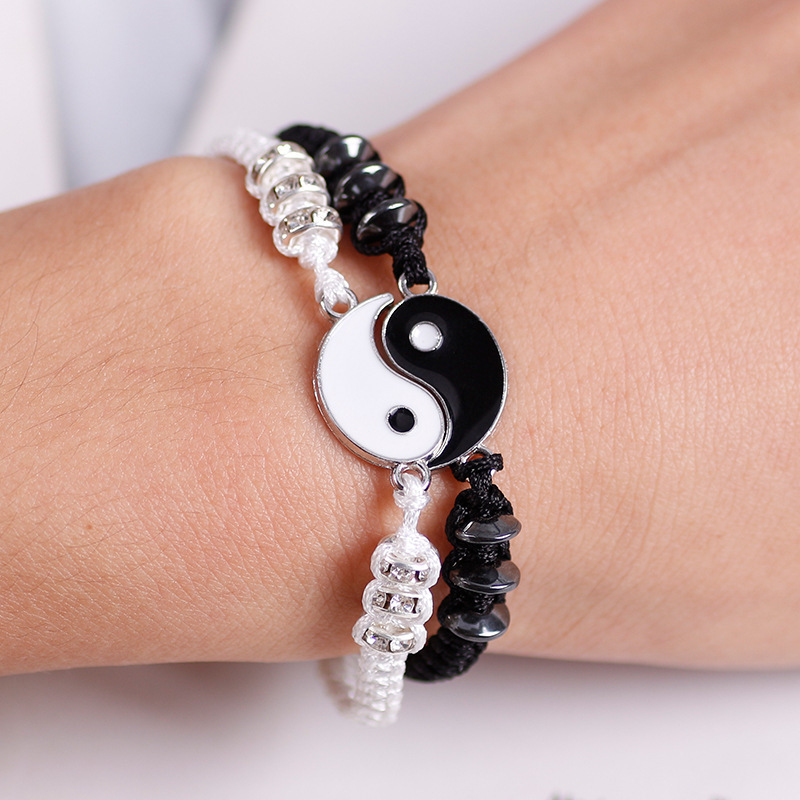 Adjustable Handmade Black And White Braided Rope Tai Chi Eight Diagrams Shape Bracelets Distance Couples Relationship Bracelet