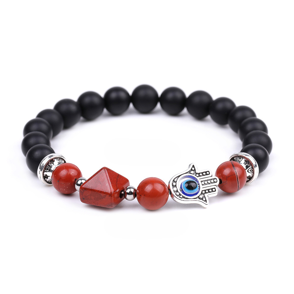 Handmade Amethyst Tiger Eye Black Obsidian Bracelet Natural Quartz Crystal Stone Beaded Hamsa Devil Eye Pyramid Bracelet