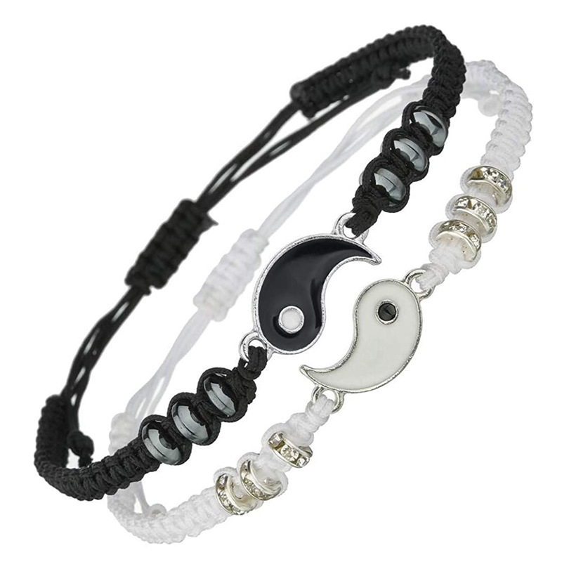 Adjustable Handmade Black And White Braided Rope Tai Chi Eight Diagrams Shape Bracelets Distance Couples Relationship Bracelet