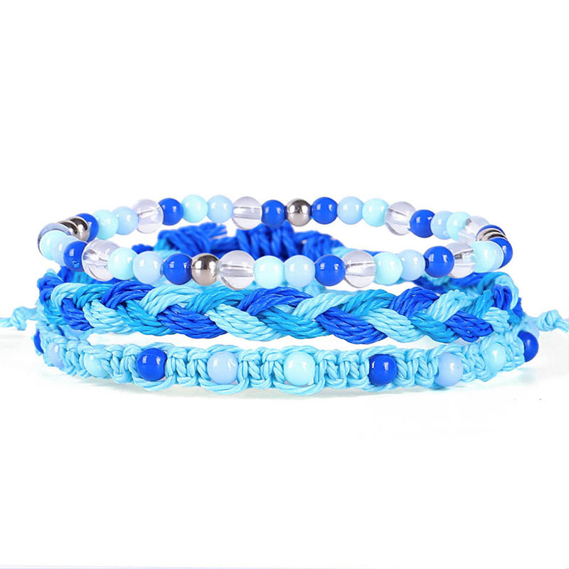 Summer Ocean Sea Color Blue Bracelets Boho Multiwrap Hand Woven Rope Bracelets Adjustable Colorful String Friendship Bracelets