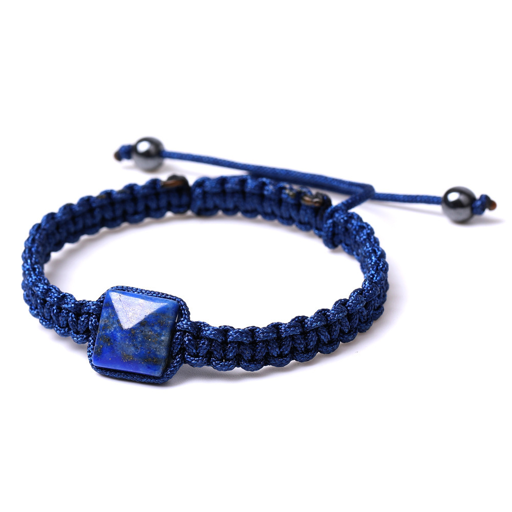 Fashion Adjustable Braided Triangle Cone Pyramid Lapis Lazuli Amethyst Green Aventurine Natural Stone Bracelet