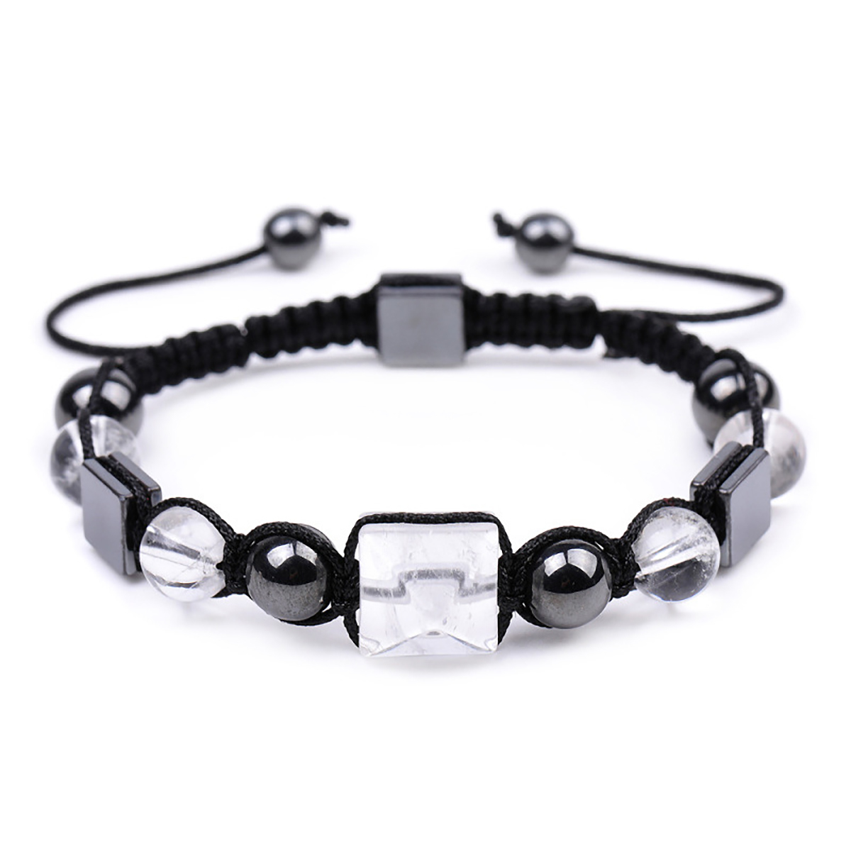 8mm Pyramid Beads With Natural Square Stone Braided Bracelet Handmade Healing Crystal Meditation Relax Anxiety For Women