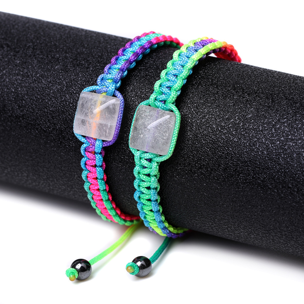 Fashion Adjustable Braided Triangle Cone Pyramid Lapis Lazuli Amethyst Green Aventurine Natural Stone Bracelet