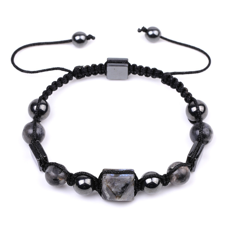 8mm Pyramid Beads With Natural Square Stone Braided Bracelet Handmade Healing Crystal Meditation Relax Anxiety For Women