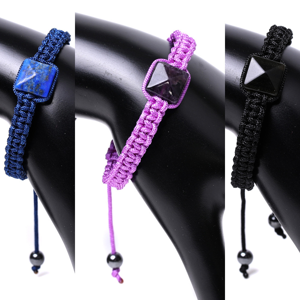 Fashion Adjustable Braided Triangle Cone Pyramid Lapis Lazuli Amethyst Green Aventurine Natural Stone Bracelet