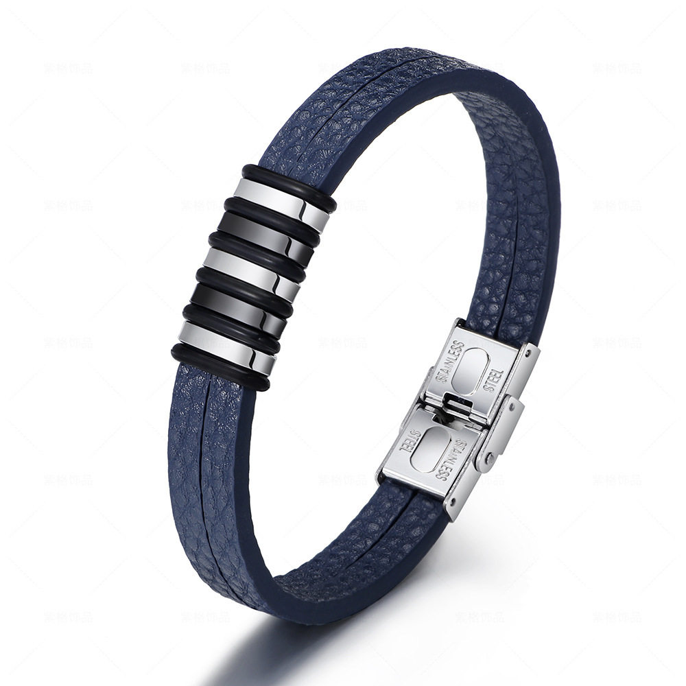 Hot Selling Men Bracelets Leather And Stainless Steel Simple Versatile Leather Bracelet