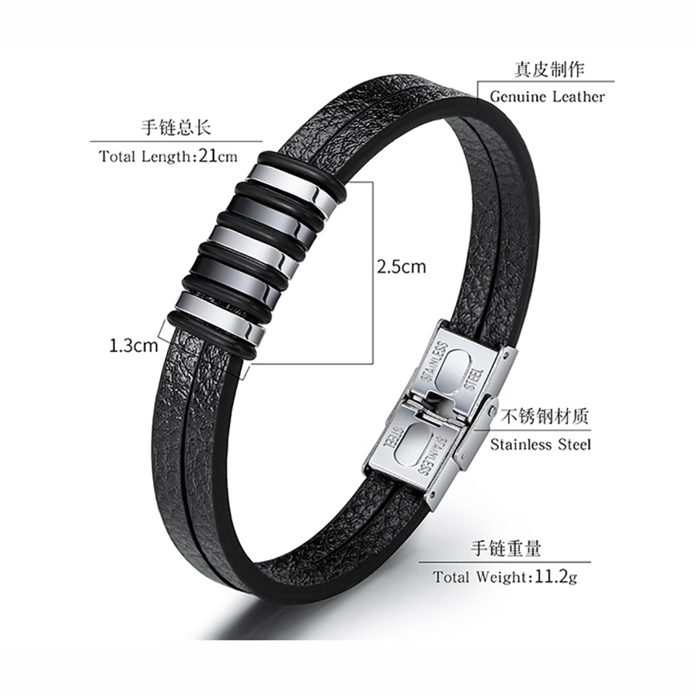 Hot Selling Men Bracelets Leather And Stainless Steel Simple Versatile Leather Bracelet
