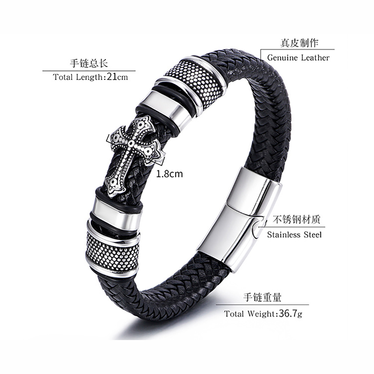 New Style Magnetic Buckle Bracelet Cross Leather Braided Bracelet Stainless Steel Geometric Christian Bracelets