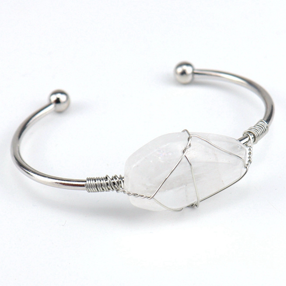 Wholesale Adjustable Silver Hand-made Bangle Wire Wrap Natural Crystal Colorful Hexahedron Coffin Board Bracelet For Women Girl