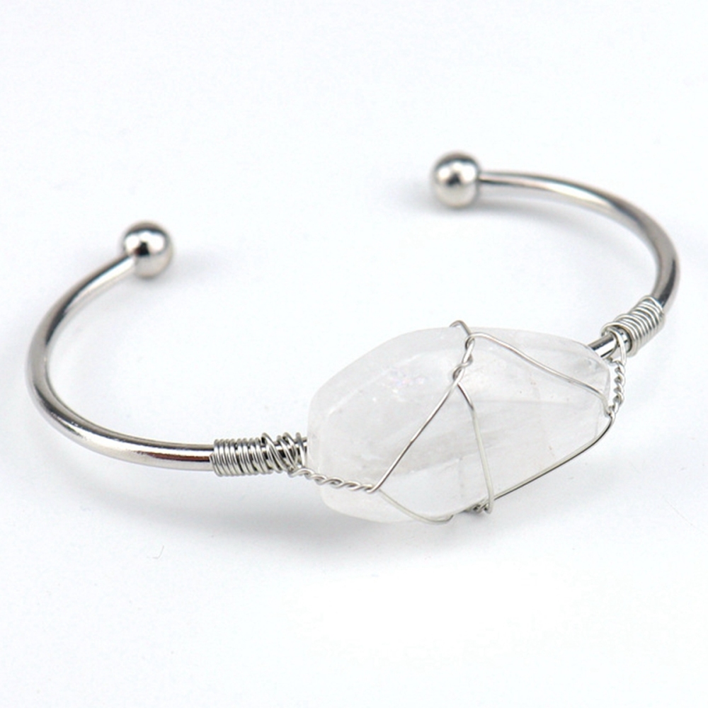 Wholesale Adjustable Silver Hand-made Bangle Wire Wrap Natural Crystal Colorful Hexahedron Coffin Board Bracelet For Women Girl