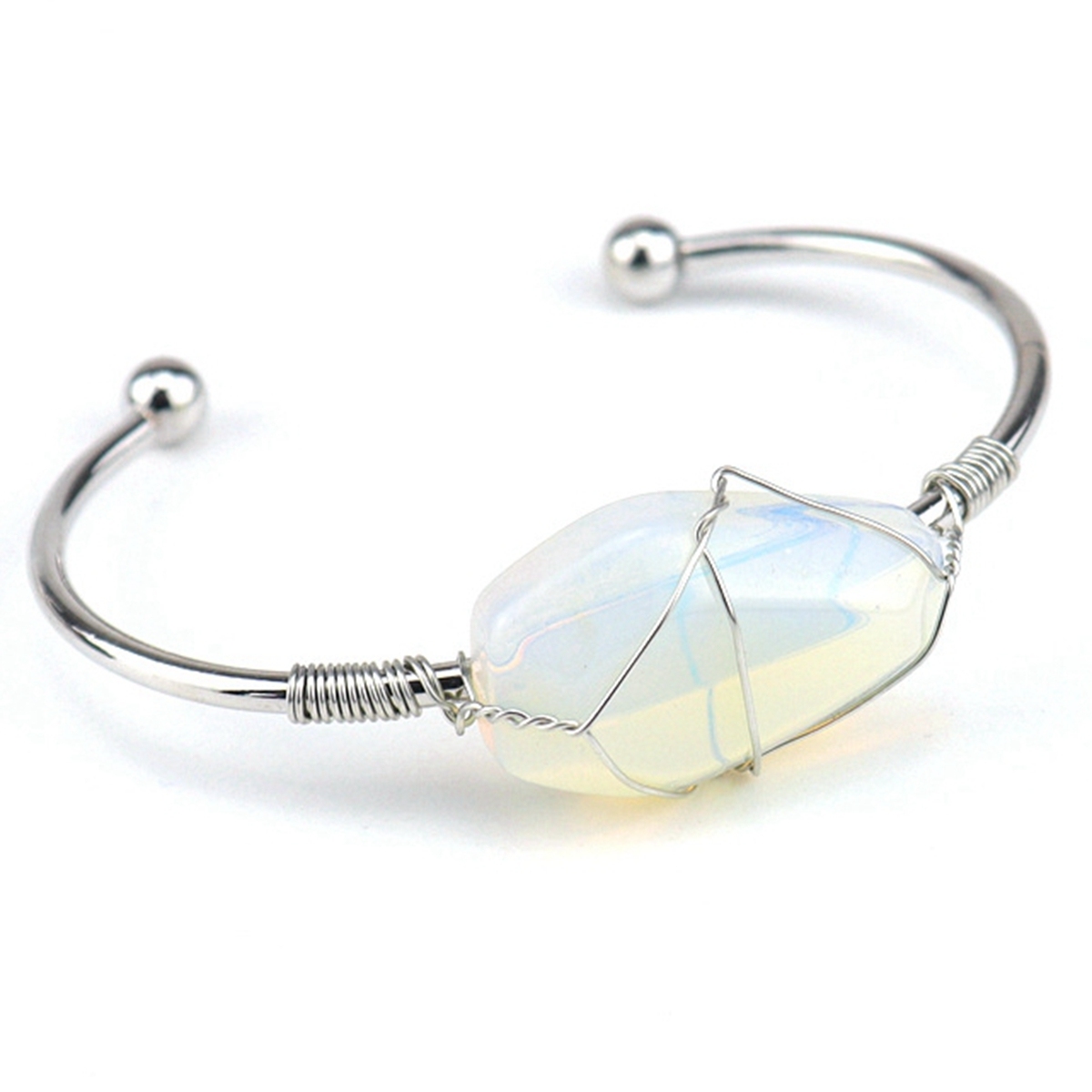 Wholesale Adjustable Silver Hand-made Bangle Wire Wrap Natural Crystal Colorful Hexahedron Coffin Board Bracelet For Women Girl