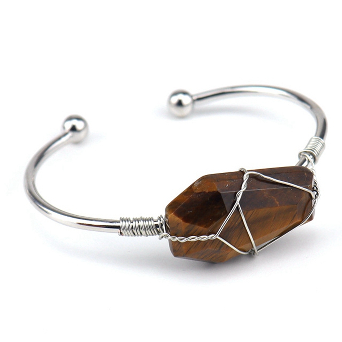 Wholesale Adjustable Silver Hand-made Bangle Wire Wrap Natural Crystal Colorful Hexahedron Coffin Board Bracelet For Women Girl