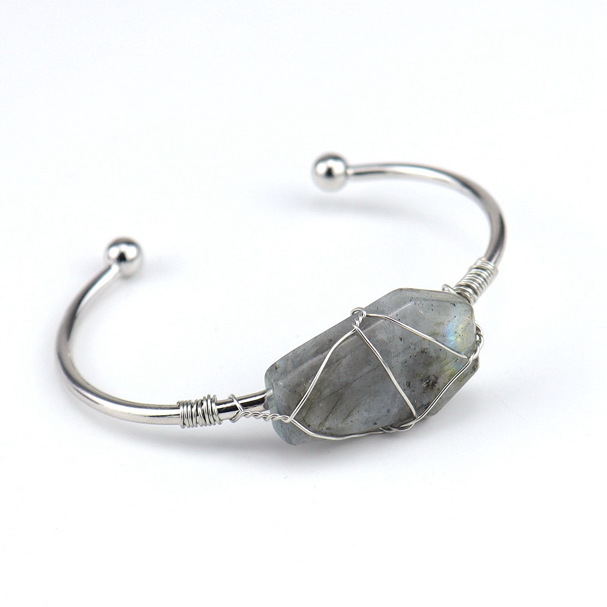 Wholesale Adjustable Silver Hand-made Bangle Wire Wrap Natural Crystal Colorful Hexahedron Coffin Board Bracelet For Women Girl