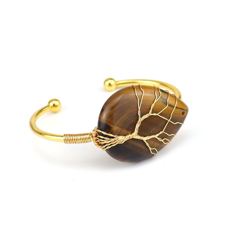 Fashion Drop Shape Tiger Eye Crystal Bangle Natural Stone Turquoise Amethyst Bracelet For Women
