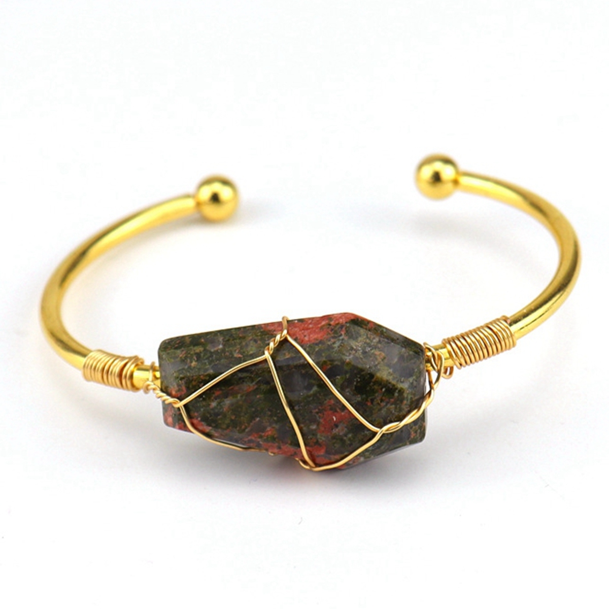 Wholesale Adjustable Silver Hand-made Bangle Wire Wrap Natural Crystal Colorful Hexahedron Coffin Board Bracelet For Women Girl