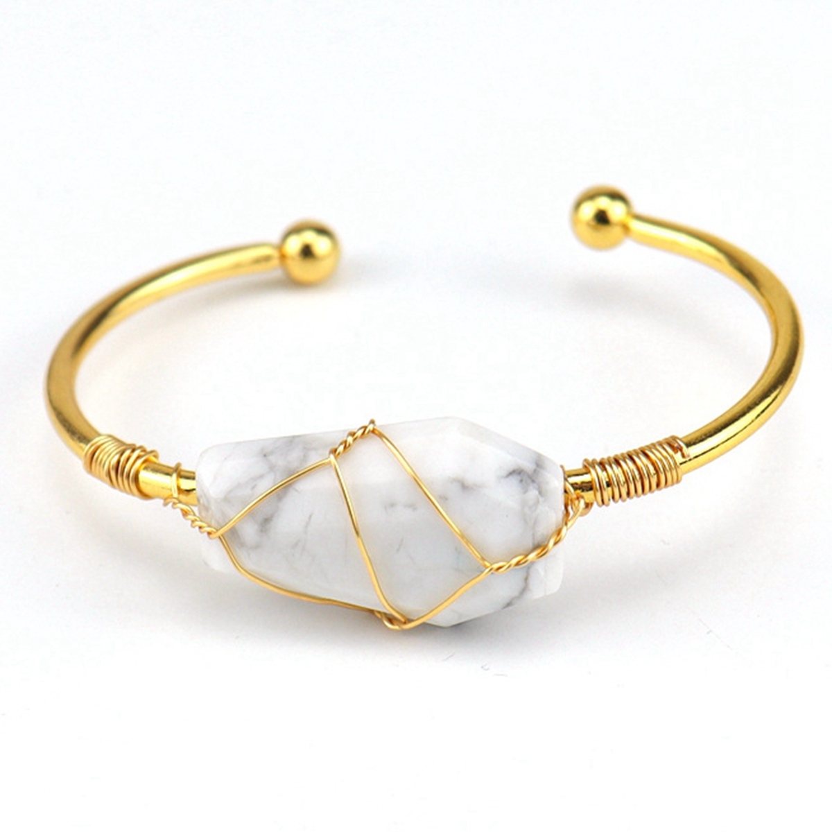 Wholesale Adjustable Silver Hand-made Bangle Wire Wrap Natural Crystal Colorful Hexahedron Coffin Board Bracelet For Women Girl