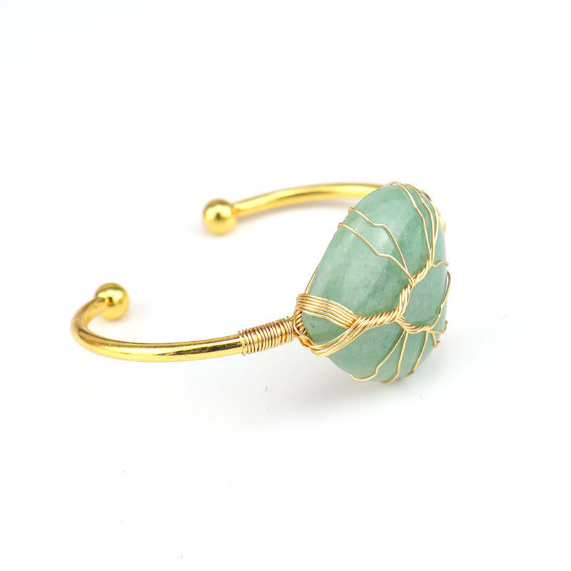 Wholesale Natural Crystal Colorful Heart Water Drop Tree of Life Bracelet with Adjustable Silver Bangle Wire Wrap Stone Bracelet