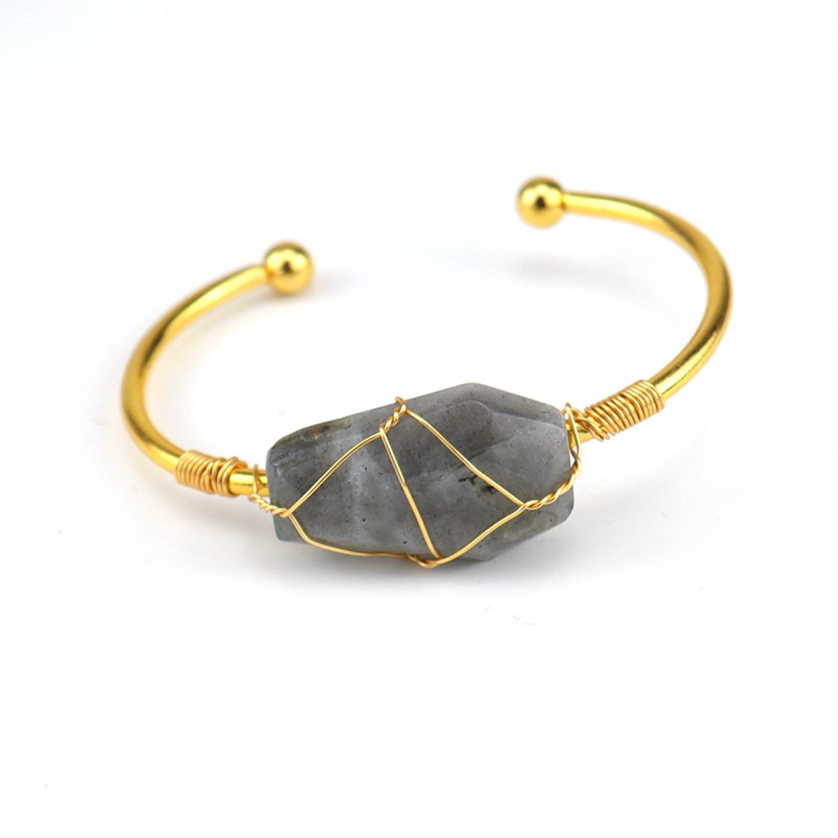 Wholesale Adjustable Silver Hand-made Bangle Wire Wrap Natural Crystal Colorful Hexahedron Coffin Board Bracelet For Women Girl