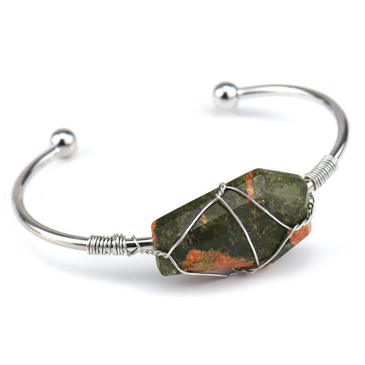 Wholesale Adjustable Silver Hand-made Bangle Wire Wrap Natural Crystal Colorful Hexahedron Coffin Board Bracelet For Women Girl