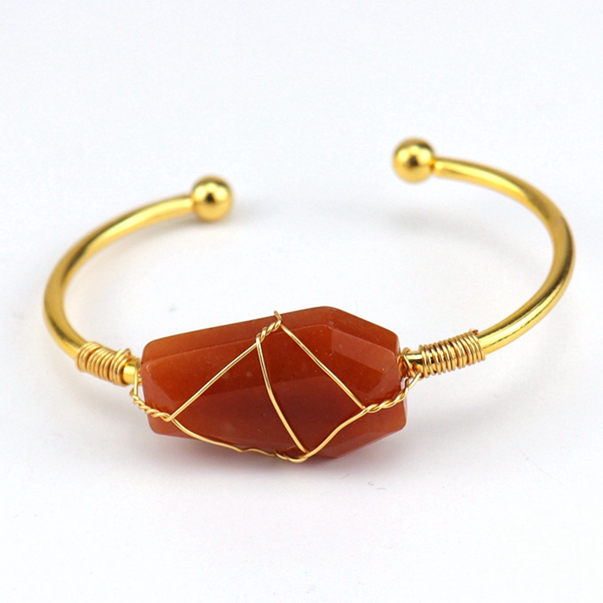 Wholesale Adjustable Silver Hand-made Bangle Wire Wrap Natural Crystal Colorful Hexahedron Coffin Board Bracelet For Women Girl