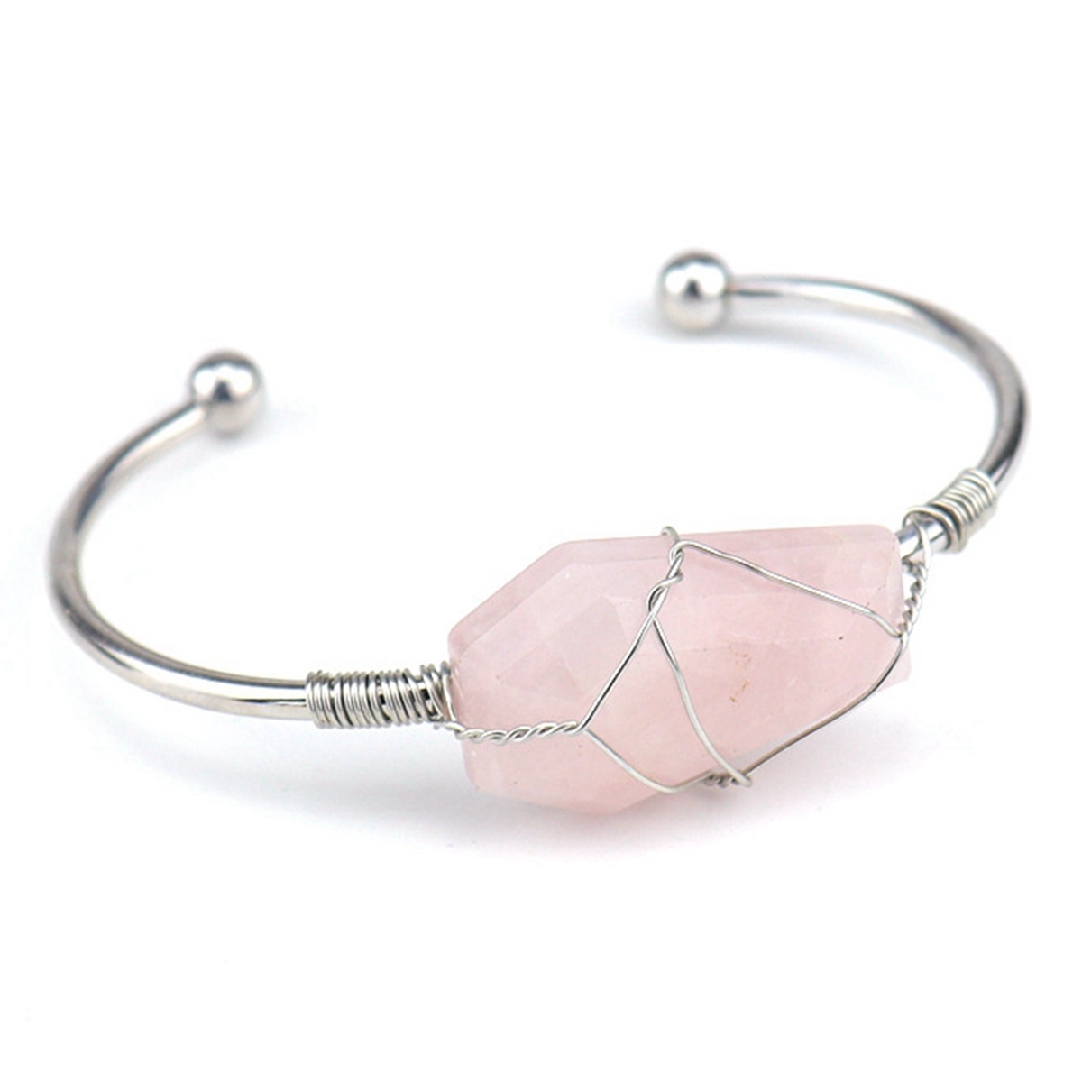 Wholesale Adjustable Silver Hand-made Bangle Wire Wrap Natural Crystal Colorful Hexahedron Coffin Board Bracelet For Women Girl