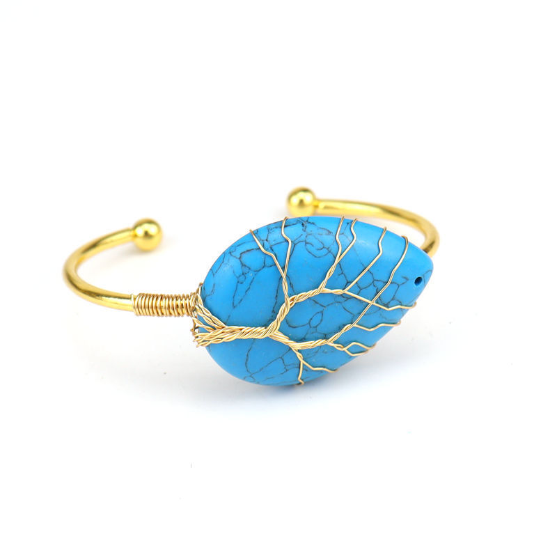 Fashion Drop Shape Tiger Eye Crystal Bangle Natural Stone Turquoise Amethyst Bracelet For Women