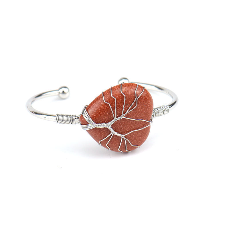 Wholesale Natural Crystal Colorful Heart Water Drop Tree of Life Bracelet with Adjustable Silver Bangle Wire Wrap Stone Bracelet