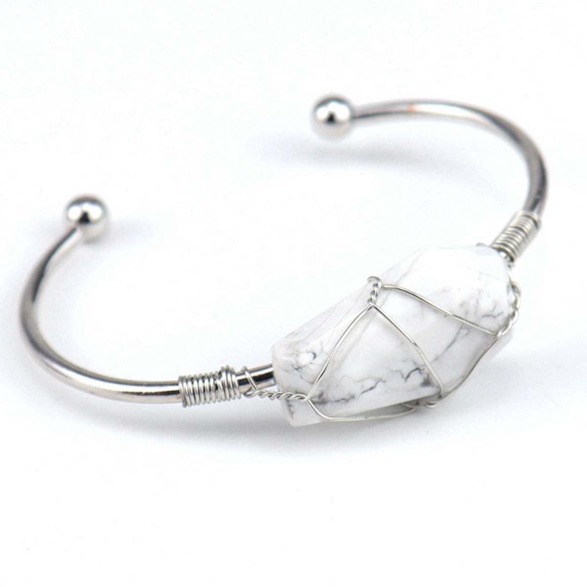 Wholesale Adjustable Silver Hand-made Bangle Wire Wrap Natural Crystal Colorful Hexahedron Coffin Board Bracelet For Women Girl