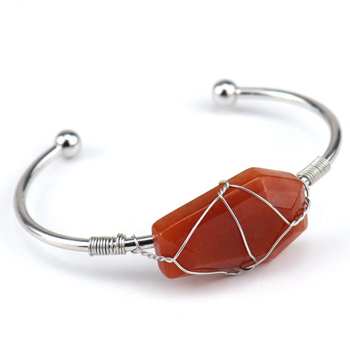 Wholesale Adjustable Silver Hand-made Bangle Wire Wrap Natural Crystal Colorful Hexahedron Coffin Board Bracelet For Women Girl