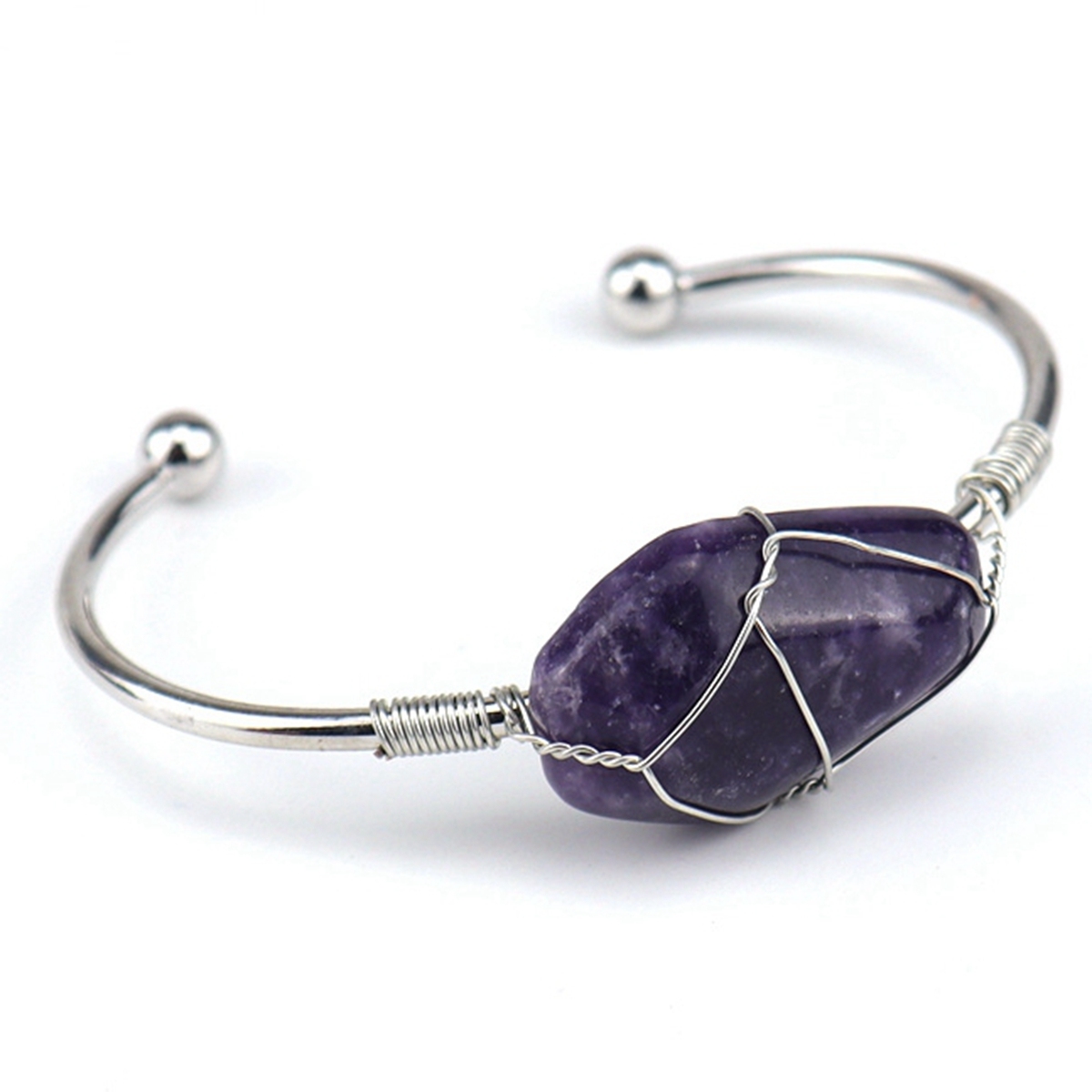 Wholesale Adjustable Silver Hand-made Bangle Wire Wrap Natural Crystal Colorful Hexahedron Coffin Board Bracelet For Women Girl