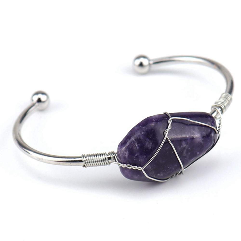 Wholesale Adjustable Silver Hand-made Bangle Wire Wrap Natural Crystal Colorful Hexahedron Coffin Board Bracelet For Women Girl