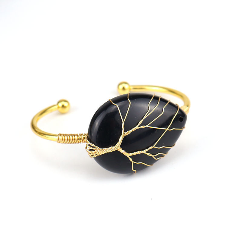 Fashion Drop Shape Tiger Eye Crystal Bangle Natural Stone Turquoise Amethyst Bracelet For Women