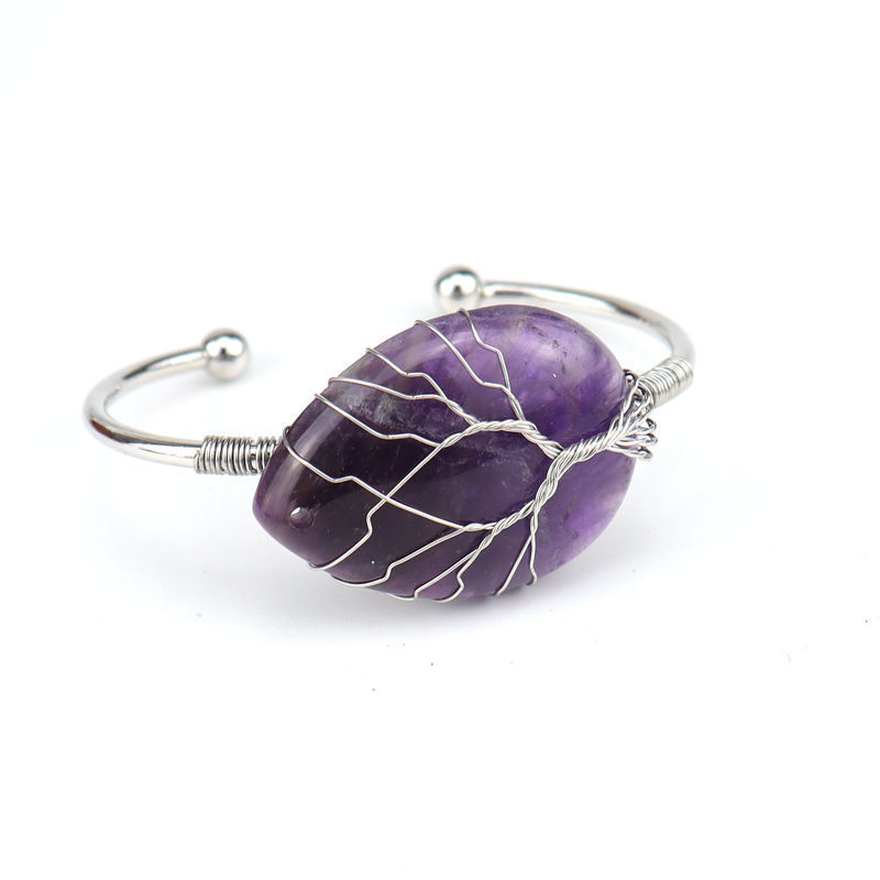 Fashion Drop Shape Tiger Eye Crystal Bangle Natural Stone Turquoise Amethyst Bracelet For Women