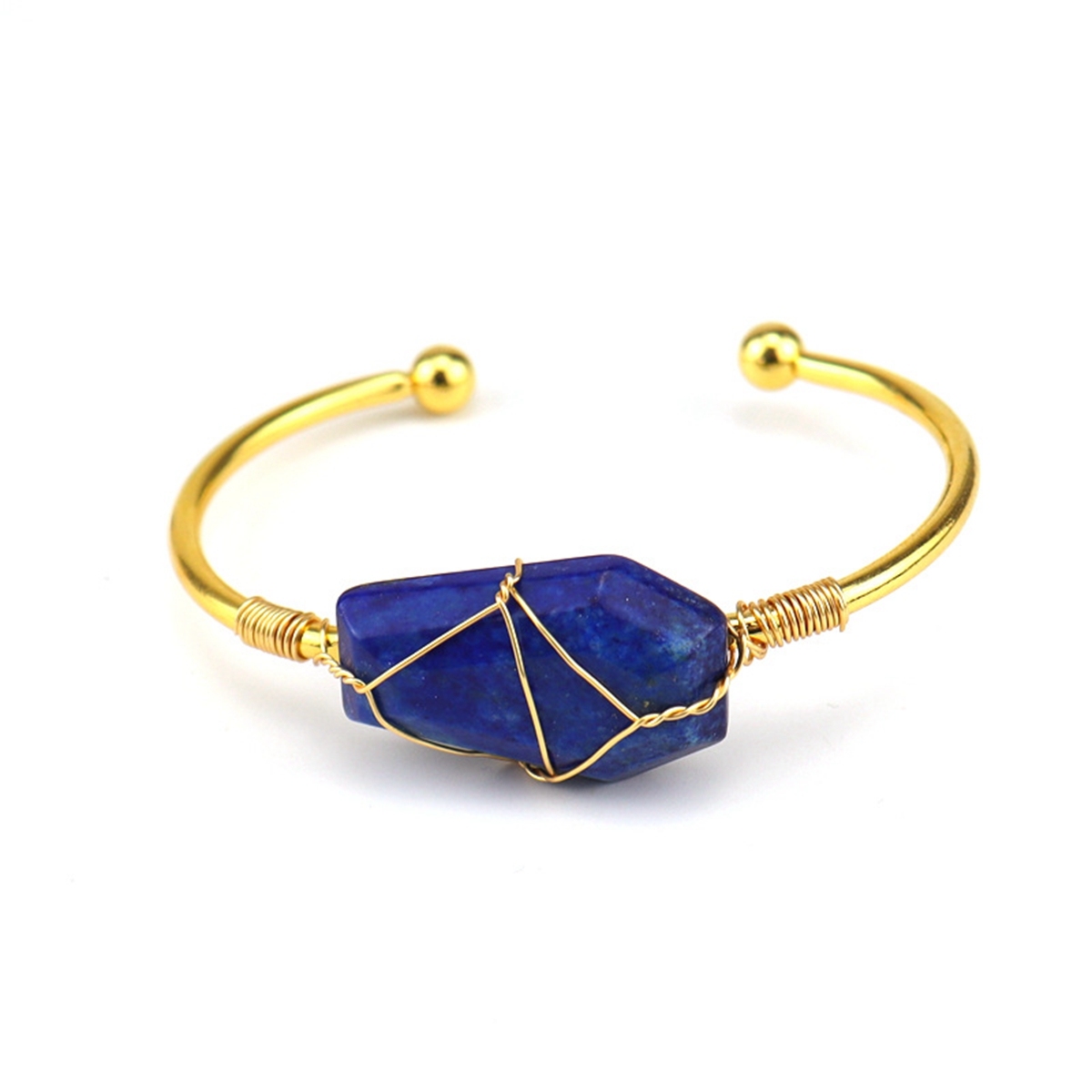 Wholesale Adjustable Silver Hand-made Bangle Wire Wrap Natural Crystal Colorful Hexahedron Coffin Board Bracelet For Women Girl
