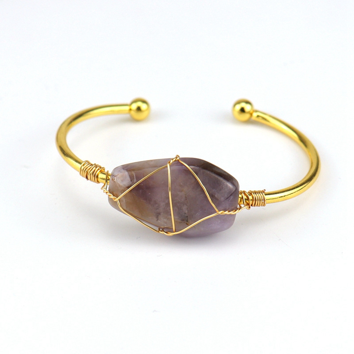 Wholesale Adjustable Silver Hand-made Bangle Wire Wrap Natural Crystal Colorful Hexahedron Coffin Board Bracelet For Women Girl