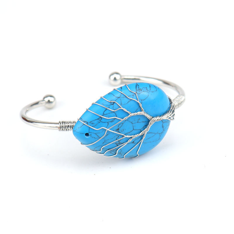 Fashion Drop Shape Tiger Eye Crystal Bangle Natural Stone Turquoise Amethyst Bracelet For Women