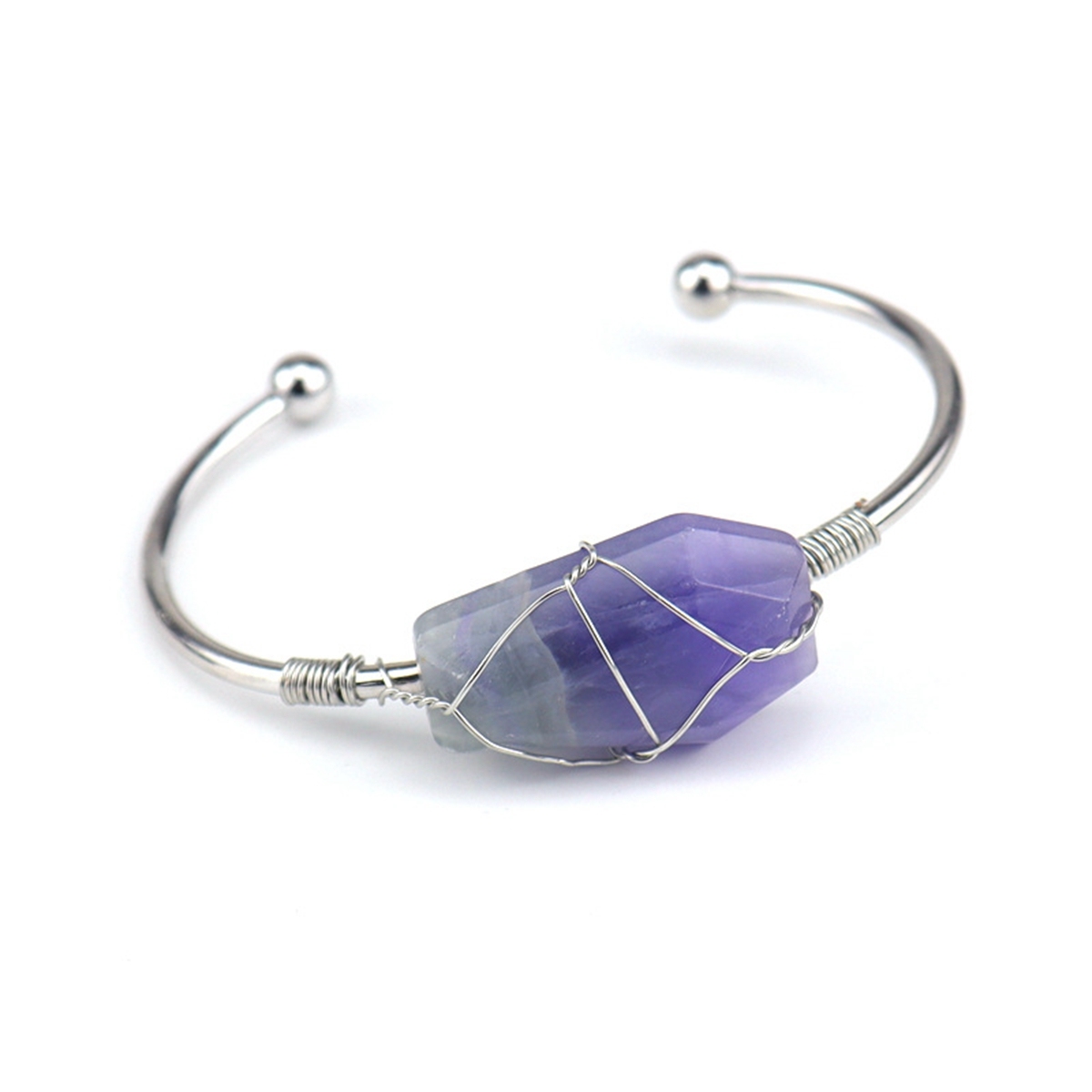 Wholesale Adjustable Silver Hand-made Bangle Wire Wrap Natural Crystal Colorful Hexahedron Coffin Board Bracelet For Women Girl
