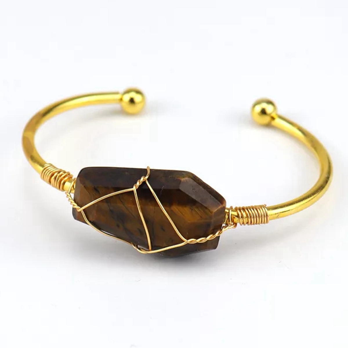 Wholesale Adjustable Silver Hand-made Bangle Wire Wrap Natural Crystal Colorful Hexahedron Coffin Board Bracelet For Women Girl