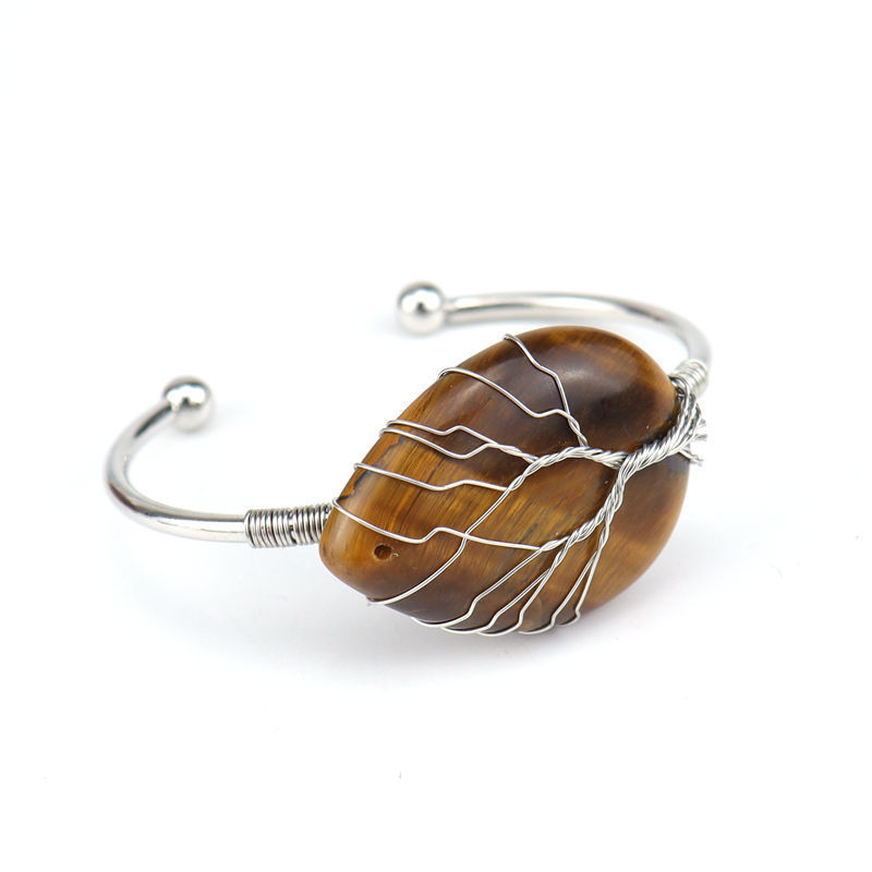 Fashion Drop Shape Tiger Eye Crystal Bangle Natural Stone Turquoise Amethyst Bracelet For Women