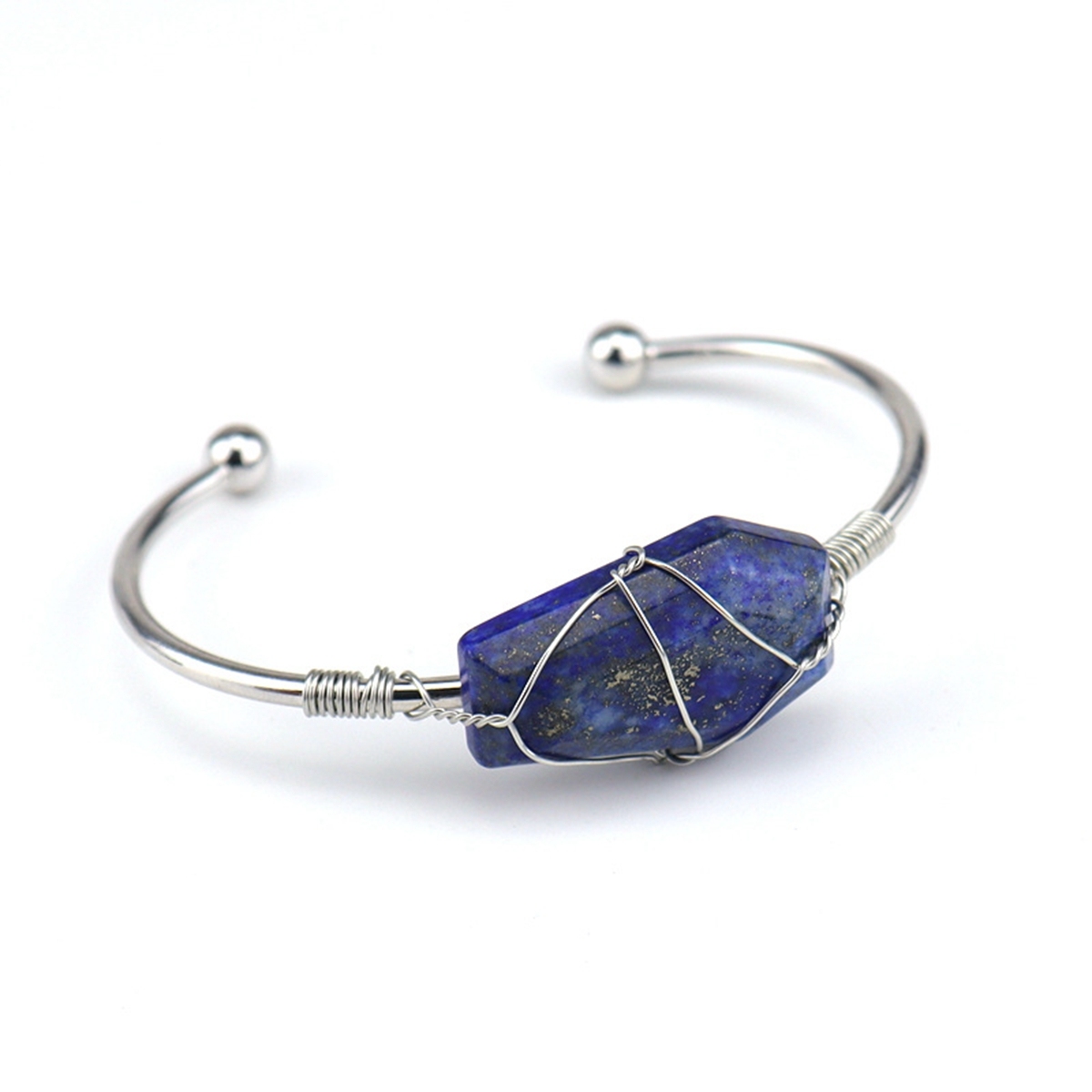 Wholesale Adjustable Silver Hand-made Bangle Wire Wrap Natural Crystal Colorful Hexahedron Coffin Board Bracelet For Women Girl