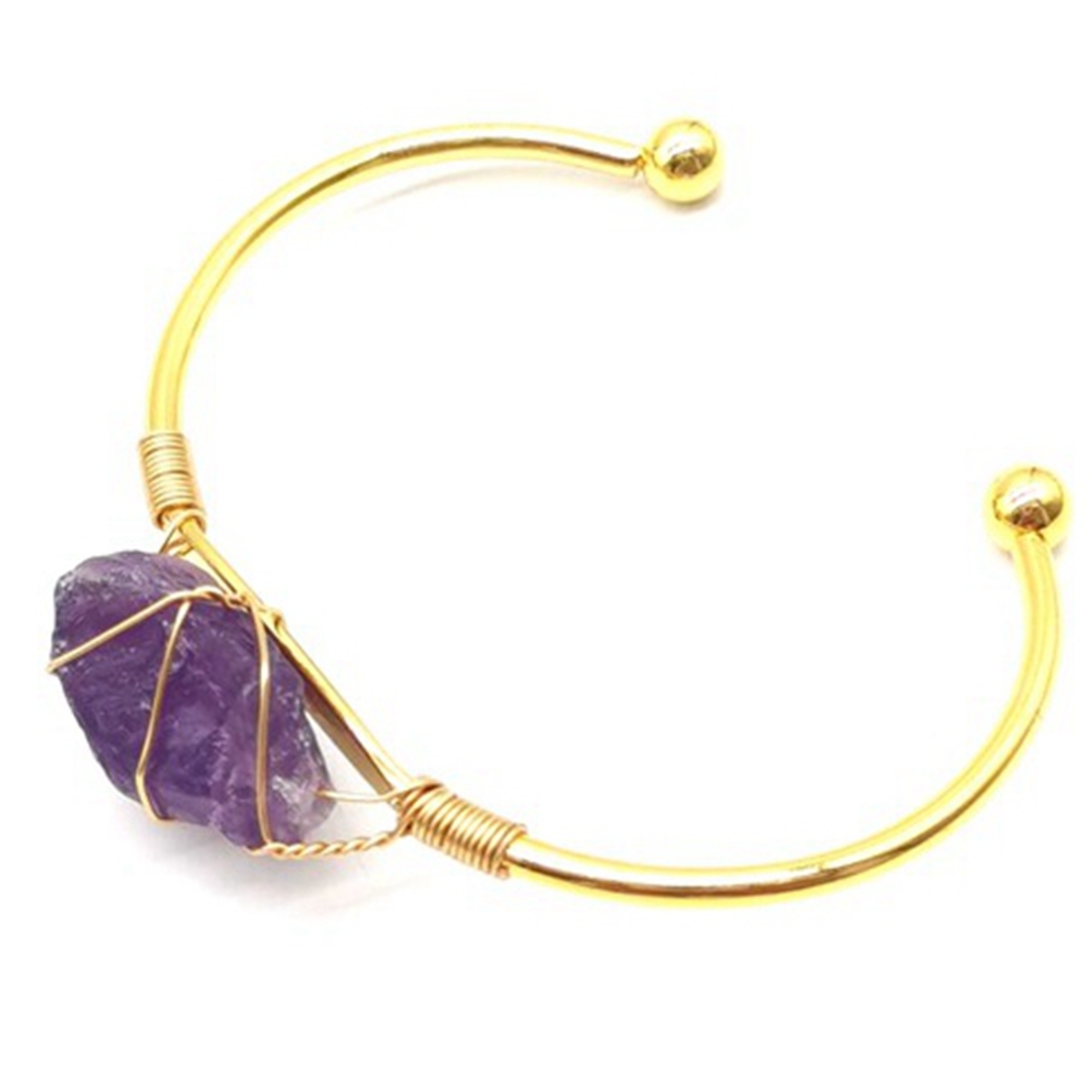 Open Cuff Bangle Gold Color Wire Wrap Natural Amethyst Citrine Stone Bracelet Bangle For Women Girls Jewelry