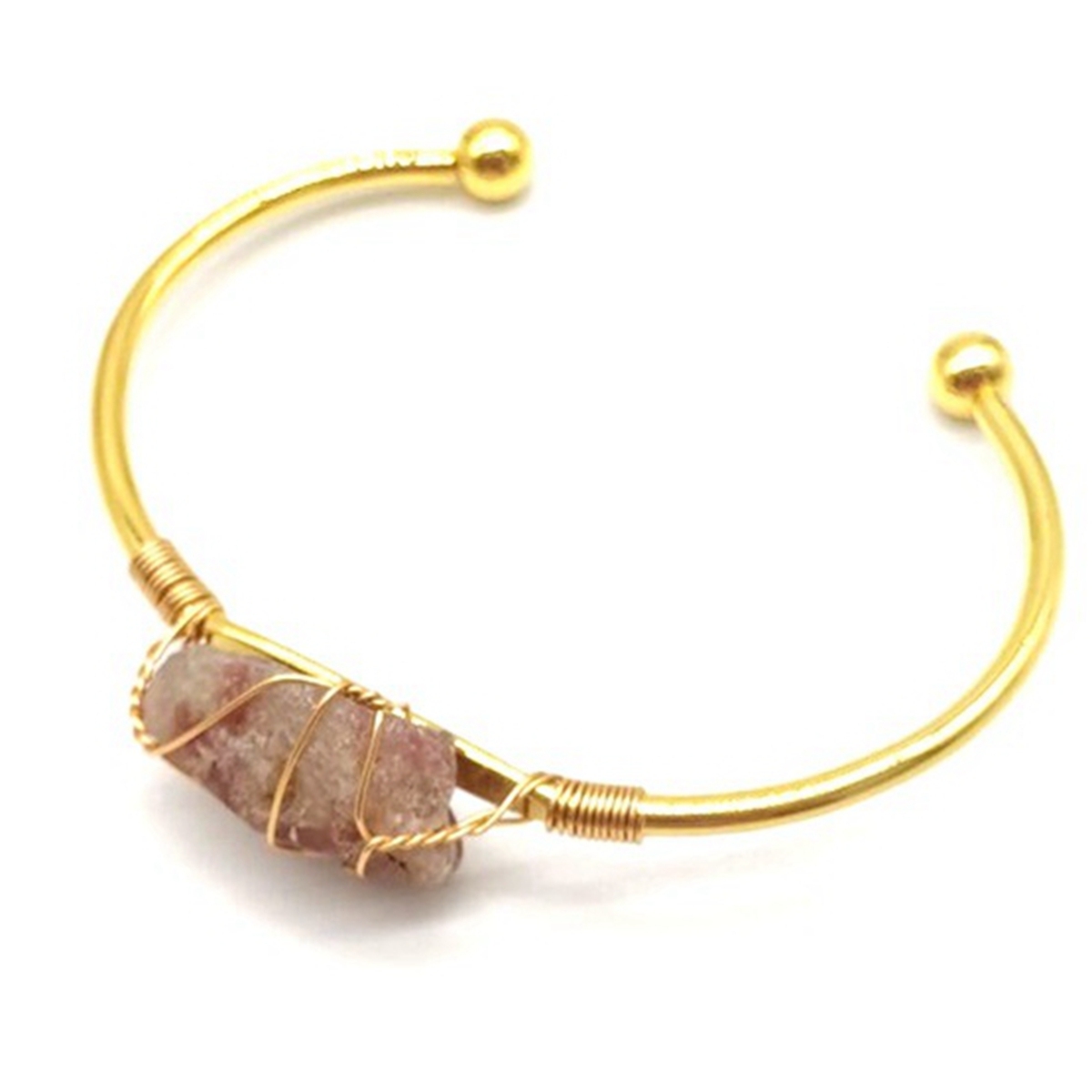 Open Cuff Bangle Gold Color Wire Wrap Natural Amethyst Citrine Stone Bracelet Bangle For Women Girls Jewelry