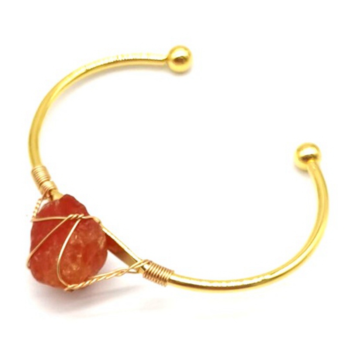 Open Cuff Bangle Gold Color Wire Wrap Natural Amethyst Citrine Stone Bracelet Bangle For Women Girls Jewelry