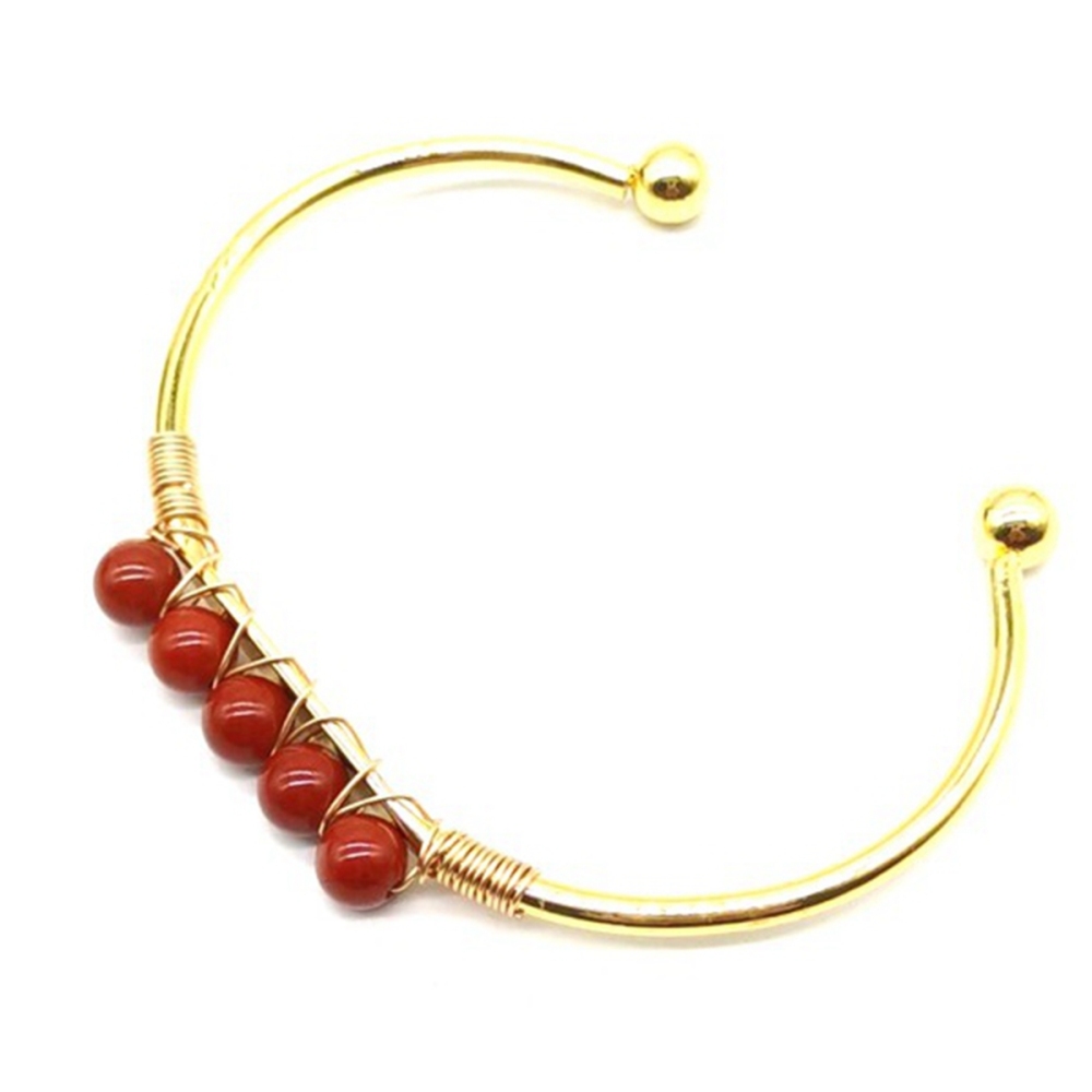Gemstone 6mm Round Beads Cuff Bracelet for Women Girls Handmade Gold Wire Woven Lift of tree Healing Chakra Crystal Friendship Bangle Charms Jewelry