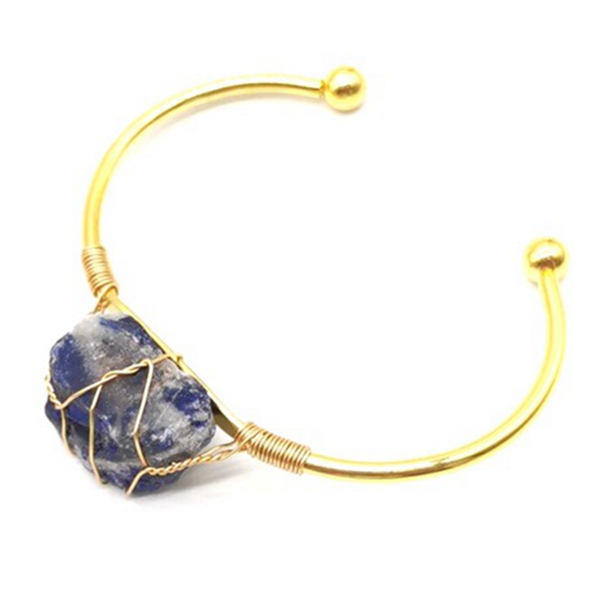 Open Cuff Bangle Gold Color Wire Wrap Natural Amethyst Citrine Stone Bracelet Bangle For Women Girls Jewelry