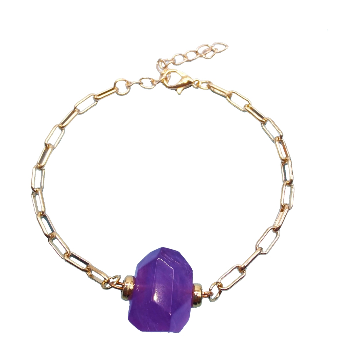 Natural Crystal Stone Amazon Rose Quartz Bracelet Smoky Quartz Bracelet Crystal Gemstone Gold Paperclip Chain Bracelet