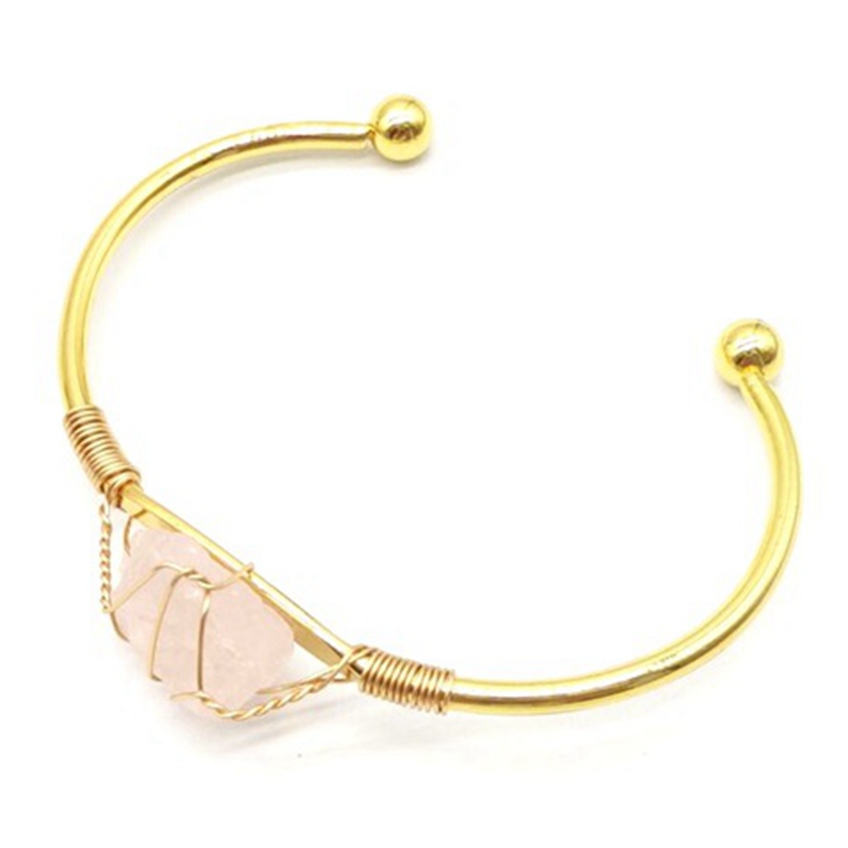 Open Cuff Bangle Gold Color Wire Wrap Natural Amethyst Citrine Stone Bracelet Bangle For Women Girls Jewelry