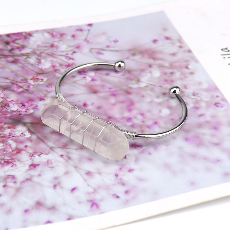 Long Crystal Point Cuff Bracelet for Women Girls Handmade Gold Wire Woven Lift of tree Healing Chakra Crystal Friendship Bangle Charms Jewelry