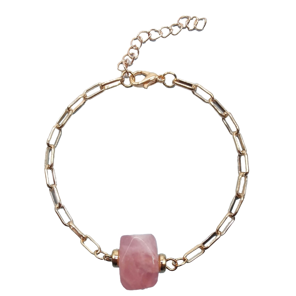 Natural Crystal Stone Amazon Rose Quartz Bracelet Smoky Quartz Bracelet Crystal Gemstone Gold Paperclip Chain Bracelet